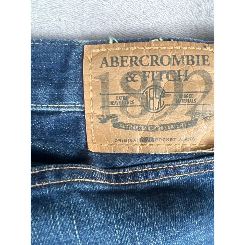 Abercrombie & Fitch Kilburn Low Rise Boot Jeans Mens 36x34 Distressed Blue Denim